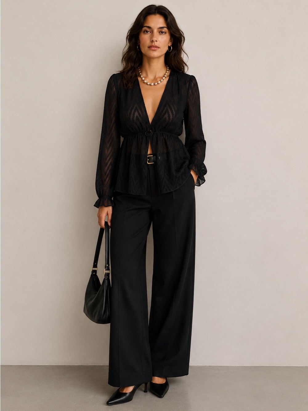 Zara Sheer DeepV Blouse | European Chic | Romantic Night Out | Pinterest It Girl